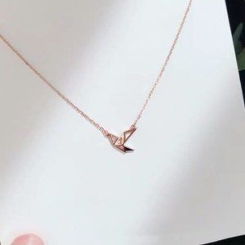 925 Sterling Silver Diamond Paper Crane Necklace